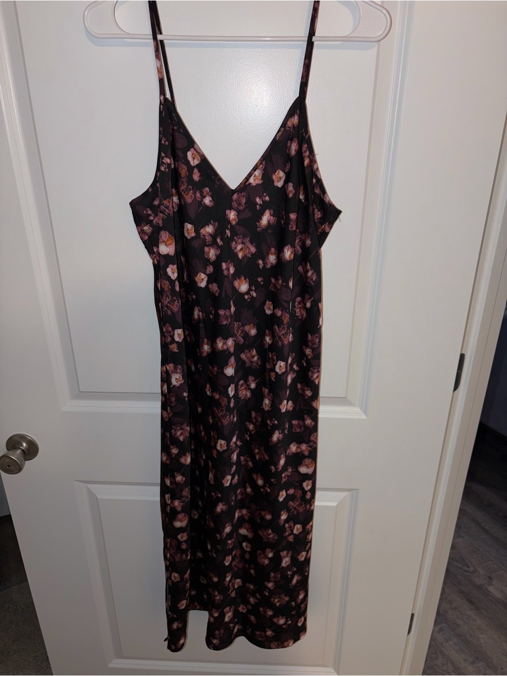a new day Black Floral Slip Midi Dress with Pink Accents